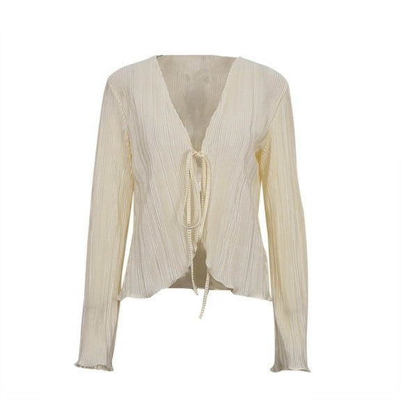 Women Cardigan, Long Flare Sleeve Lacing Solid Summer Ladies Tops for Casual Party