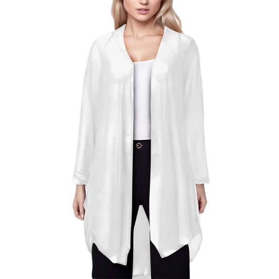 Women Cardigan Solid Thin Transparent Mesh Three Quarter Sleeve Mid Length Shawl Women's Cardigans