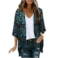 thumbnail image 1 of Women Cardigan Sweater Kimonos Cardigans for Women 3/4 Sleeve Summer Lightweight Cardigan Floral Draped Open Front Casual Flowy Cover Ups Shirts Black XXL, 1 of 5