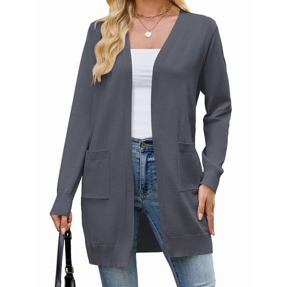 Women Cardigan Sweater Lightweight Open Front Long Sleeve Soft Fine Knit Casual Trendy Kimono Cardigans with Pockets