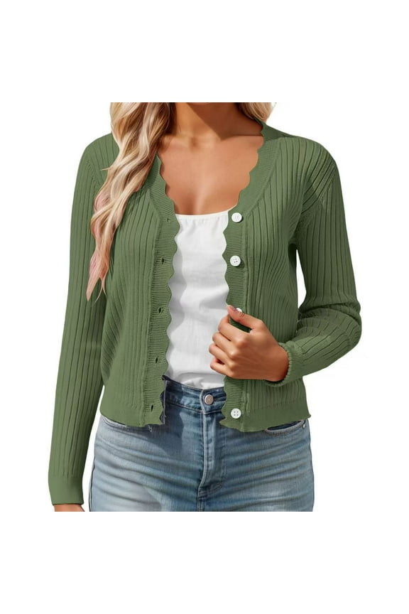 Women Cardigan Sweater Long Sleeve Knit V-Neck Button Down Light Weight Cardigan Women Open Front Army Green Layering Top Winter Essentials