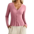 thumbnail image 1 of Women Cardigan Sweater Long Sleeve Knit V-Neck Button Up Light Weight Cardigan Women Open Front Pink Sweaters Fashion Clothing, 1 of 5