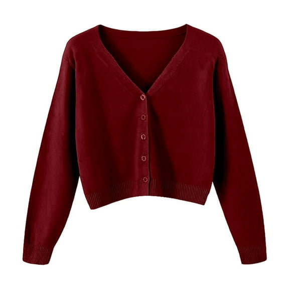 Women Cardigan Sweater Long Sleeve Knit V-Neck Button Up Womens Cardigan Open Front Red Layering Top Fall Outfits for Women