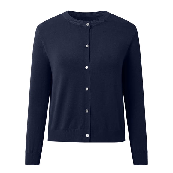 Women Cardigan Sweater Long Sleeve Round Neck Knitted Button Down Sweaters for Women Open Front Blue Sweaters Fall Fashion