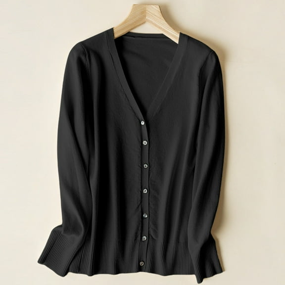 Women Cardigan Sweater Long Sleeve V Neck Knitted Button Down Sweaters for Women Open Front Black Cardigan Fall Outfits