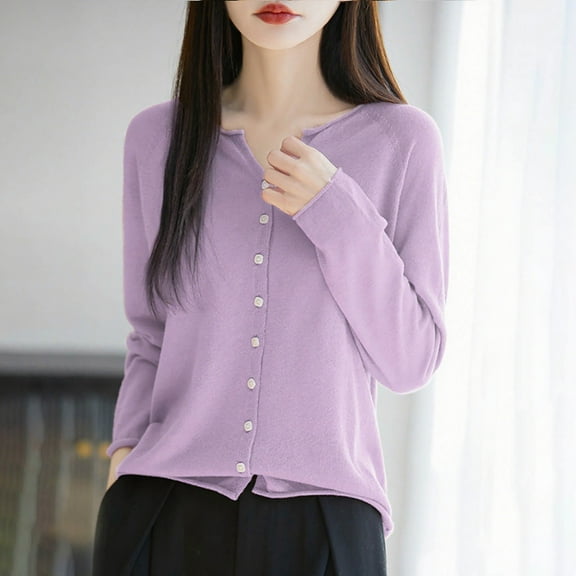 Women Cardigan Sweater Long Sleeve V Neck Knitted Button Down Womens Cardigans Open Front Light Purple Sweaters Fall Outfits