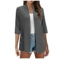 thumbnail image 1 of Women Cardigan Sweater Womens Open Front Cardigans Fall Outwear Thin Cover Ups Three Quarter Sleeve Women's Cardigan Dark Gray L, 1 of 7