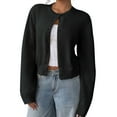 thumbnail image 1 of Women Cardigan Sweaters Fall Fashion Lightweight Long Sleeve Knit Sweater Crewneck Open Front Button Down Sweaters Short Sweater Outerwear Coats Alsol Lamesa, 1 of 5