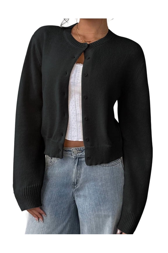 Women Cardigan Sweaters Fall Fashion Lightweight Long Sleeve Knit Sweater Crewneck Open Front Button Down Sweaters Short Sweater Outerwear Coats Alsol Lamesa