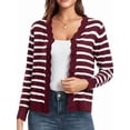 thumbnail image 1 of Women Cardigan Sweaters Long Sleeve Casual Light-Weight Button Down V-Neck Fall Sweater Dark Red Stripe S, 1 of 9