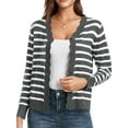 thumbnail image 1 of Women Cardigan Sweaters Long Sleeve Casual Light-Weight Button Down V-Neck Fall Sweater Grey Stripes XXL, 1 of 9