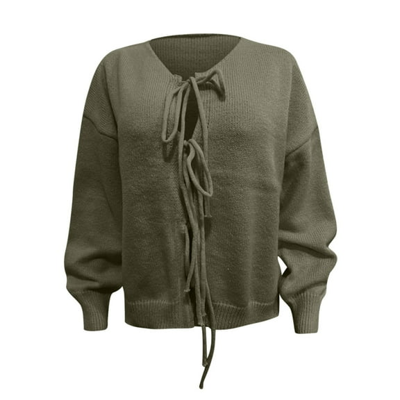 Women Cardigan Tie Front d Knitted Girls Knitwear Sweater Top Sleeve Open Front Lightweight Outwear Coats