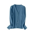 thumbnail image 1 of Women Cardigan V Neck Knitted Sweater Long Sleeve Spring Autumn Fashion Layering Top Light Weight Cardigan, 1 of 5