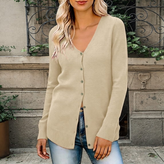 Women Cardigan Women'S Knitted V Neck Patchwork Button Up Cardigan Top
