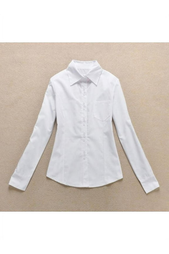Women Career White Shirt Casual Long-sleeved Slim Blouses Overalls Office OL Top