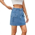 thumbnail image 1 of Women Cargo Mini Skirt Denim Jean Dress with Pocket Denim Blue S, 1 of 9