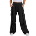 thumbnail image 1 of Women Cargo Pants Elastic Waist Mid-rise Straight Wide Leg Sweatpants with Multi Pockets Solid Color Casual Jogging Pants Loose Lounge Pants, 1 of 8