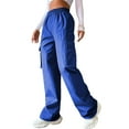 thumbnail image 1 of Women Cargo Pants Elastic Waist Wide Leg Solid Color Trousers Casual Joggers Sweatpants with Side Flap Pocket, 1 of 8