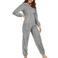 thumbnail image 1 of Women Cargo Pants Womens Plush Hooded Jumpsuit Fuzzy Pajamas Long Sleeve Cute Onesie Zip Jumpsuit Winter Warm Rompers Sleepwear Trousers Pants for Women S-86 Gray S, 1 of 8
