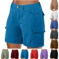 thumbnail image 1 of Women Cargo Shorts Plus Size Lightweight Multi-Pockets Summer Cool Wide Leg Button High Waist Trendy Casual Gym Shorts Sky Blue S-3XL, 1 of 4
