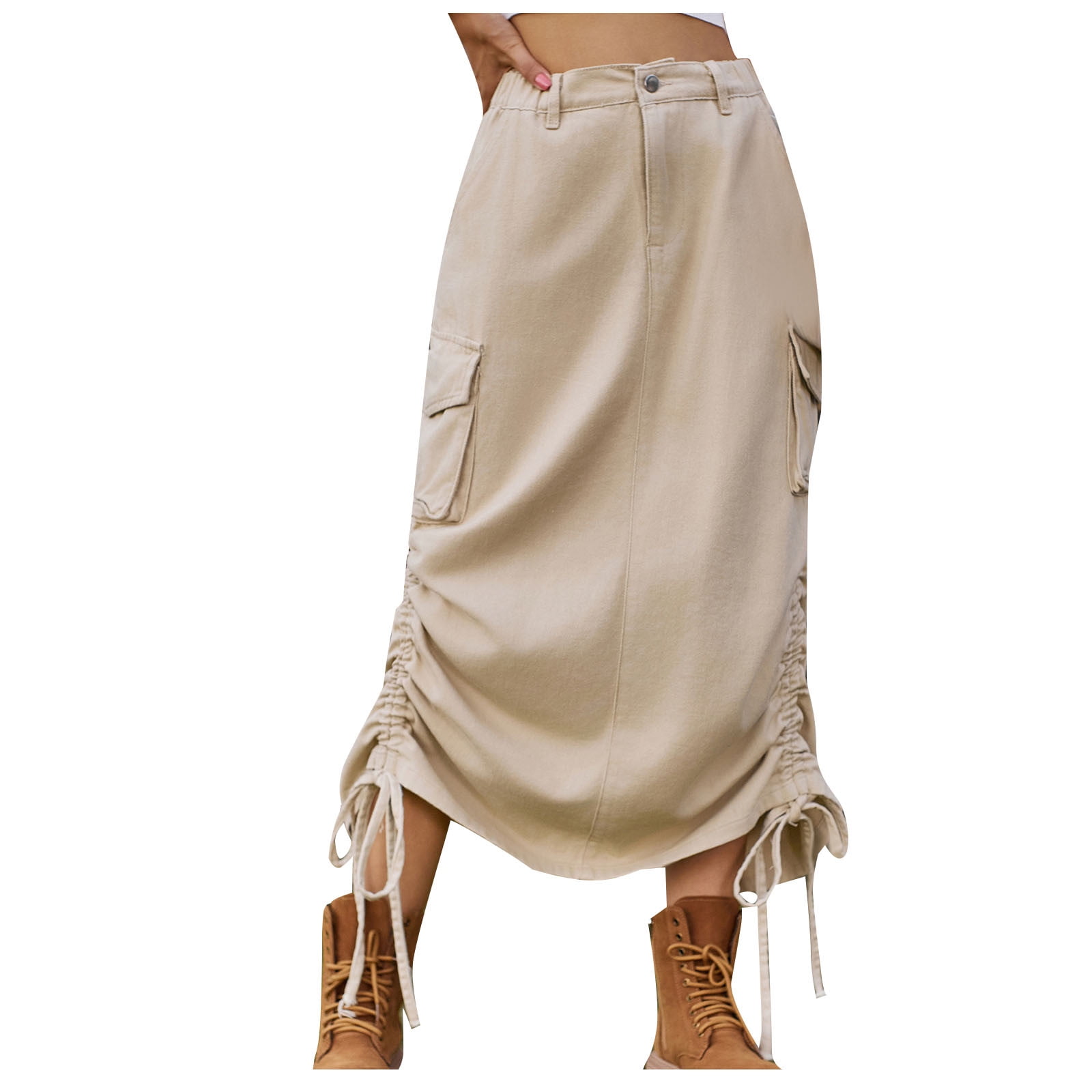 スカート 87MM [Mmlg W] NYLON LONG SKIRT 4XK328 Cargo Skirt Womens Solid Color High Waisted Summer Long