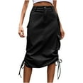thumbnail image 1 of Women Cargo Skirt Mid Length Denim Skirt Side Drawstring Casual Skirt Baggy with Pockets Vintage High Waist Midi Skirts Streetwear Black,M, 1 of 5