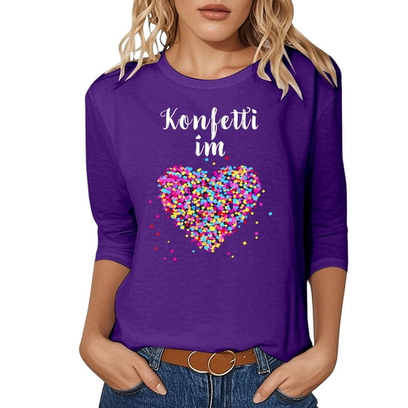 Women Carnival Tops 2026 Novelty Graphic Print 3/4 Length Sleeve Crewneck T-Shirts Holiday Trendy Casual Classic Fit Blouses