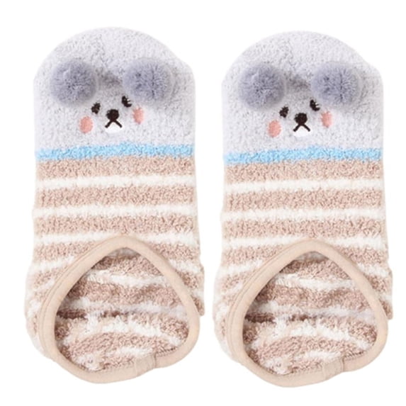 Women Cartoon Animal Fuzzy Velvet Short Slipper Socks Embroidery Fluffy Plush Winter Warm Non-Slip Floor Boat Hosiery