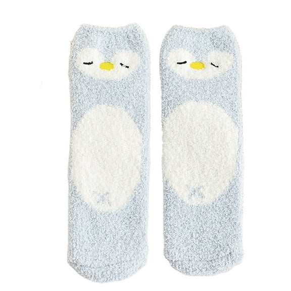 Women Cartoon Animal Winter Fuzzy Slipper Socks Cute Panda Dog for Cat Pig Penguin Pattern Coral Velvet Warm Sleep Hosie