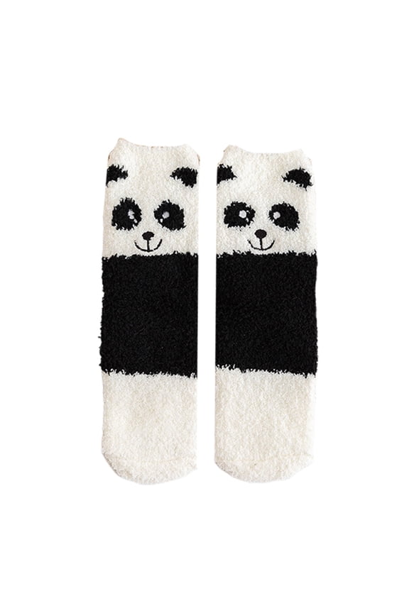 Women Cartoon Animal Winter Fuzzy Slipper Socks Cute Panda Dog for Cat Pig Penguin Pattern Thick Fluffy Coral Velvet Warm Floor Sleeping Hosiery