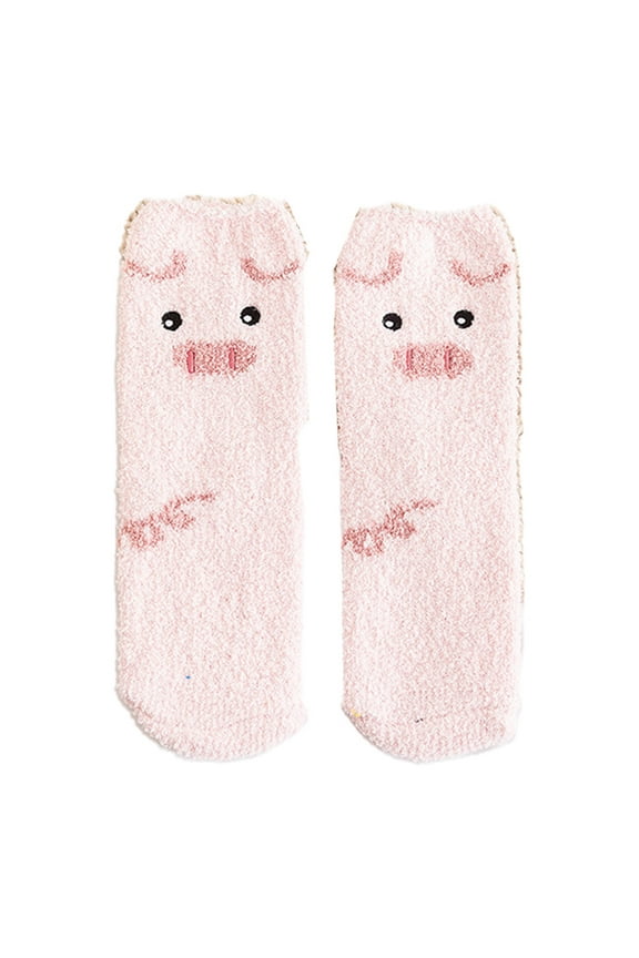Women Cartoon Animal Winter Fuzzy Slipper Socks Cute Panda Dog for Cat Pig Penguin Pattern Thick Fluffy Coral Velvet Warm Floor Sleeping Hosiery