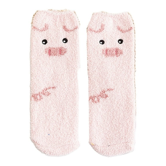 Women Cartoon Animal Winter Fuzzy Slipper Socks Cute Panda Dog for Cat Pig Penguin Pattern Thick Fluffy Coral Velvet Warm Floor Sleeping Hosiery
