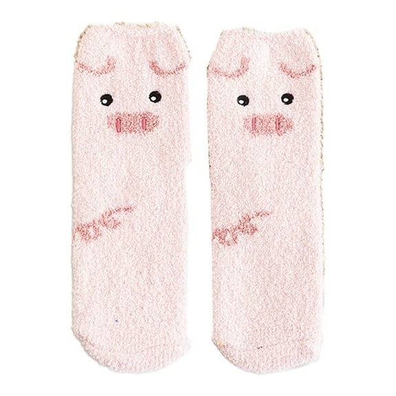Women Cartoon Animal Winter Fuzzy Slipper Socks Cute Panda Dog for Cat Pig Penguin Pattern Thick Fluffy Coral Velvet Warm Floor Sleeping Hosiery