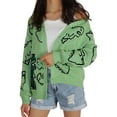 thumbnail image 1 of Women Cartoon Dinosaur Button Cardigan Cute Slouchy Jacquard Knit Long Sleeve Open Sweater Coat Green L, 1 of 9