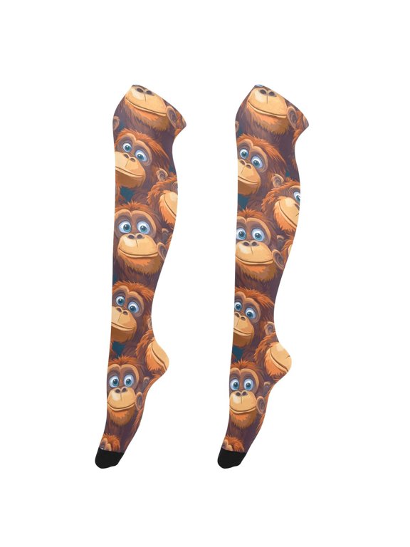 Women Cartoon Gorillas Pattern Over Knee Thigh High Socks