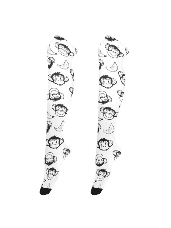 Women Cartoon Monkey Banana-1 Pattern Over Knee Thigh High Socks