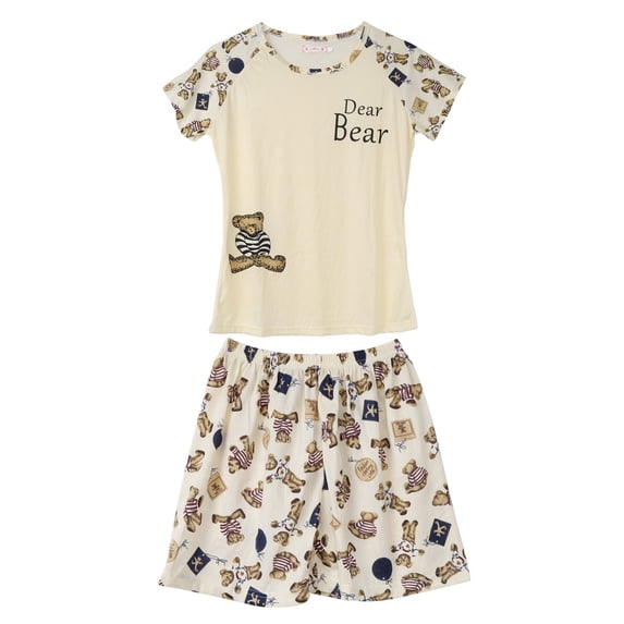 Women Cartoon Pajamas Short Sleeve Cotton Pyjamas Set Home Sleepsuit