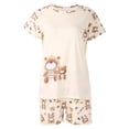 thumbnail image 1 of Women Cartoon Pajamas Short Sleeve Cotton Pyjamas Set Home Sleepsuit, 1 of 19