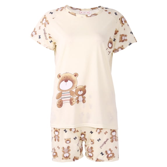 Women Cartoon Pajamas Short Sleeve Cotton Pyjamas Set Home Sleepsuit