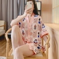 thumbnail image 1 of Women Cartoon Pijamas Set Cute Sleepwear Summer Kimono Style Ice Silk Short-sleeved Shorts Pj Set Home Suit Thin Sexy Pyjama, 1 of 7