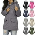 thumbnail image 1 of Women Casaul Solid Jackets Outdoor Plus Size Drawstring Zipper Hooded Raincoat Windproof Tops Coat With Pocket, 1 of 9