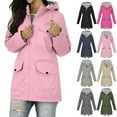 thumbnail image 1 of Women Casaul Solid Jackets Outdoor Plus Size Drawstring Zipper Hooded Raincoat Windproof Tops Coat With Pocket, 1 of 9