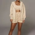 thumbnail image 1 of Women Casual 2 Piece Outfits Long Sleeve Hoodie Jacket Shorts Set with Pockets Clubwear Tracksuits Womens Sport Tracksuits Ladies Two-piece Outfits Zipper Hoodies, M&Beige, 1 of 7