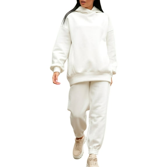 Women Casual 2 Piece Outfits Long Sleeve Pullover Hoodie and Sweatpants Jogging Velvet Warm Suits Outfits