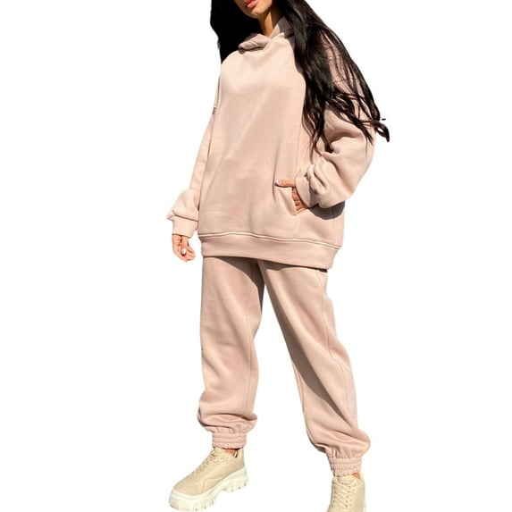 Women Casual 2 Piece Outfits Long Sleeve Pullover Hoodie and Sweatpants Jogging Velvet Warm Suits Outfits