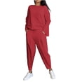thumbnail image 1 of Women Casual 2 Piece Sweatsuits Crewneck Long Sleeve Pullover Shirts Loose Elastic Waist Sweatpants Solid Color Spring Outfits, 1 of 6