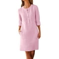 thumbnail image 1 of Women Casual 3/4 Sleeve Dress Crew Neck Button Dresses Dressy Loose Lounge Wear Daily Dress with Pockets, 1 of 5