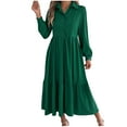 thumbnail image 1 of Women Casual 3/4 Sleeve Shirt Dress Button Down V Neck Tiered Collared Flowy Maxi Dress 2025 Summer Beach Sundresses, 1 of 7