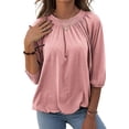 thumbnail image 1 of Women Casual 3/4 Sleeve Solid Color Loose T-shirt Crew Neck Tops, 1 of 4