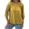 thumbnail image 1 of Women Casual 3/4 Sleeve Solid Color Loose T-shirt Crew Neck Tops, 1 of 4